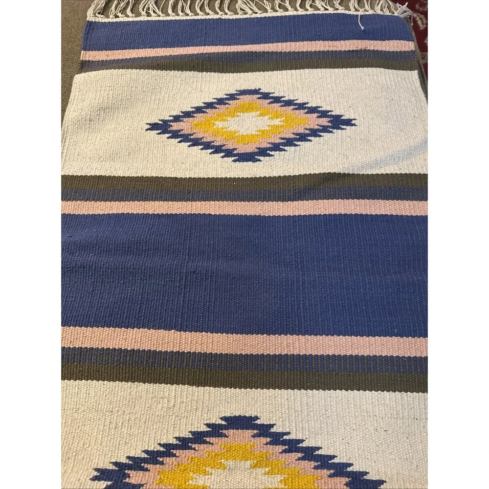 Vintage Handwoven Twill Woven Textile Rug Southwestern Style 33